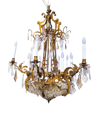 Large 20th Century Chandelier in Bronze and Crystal