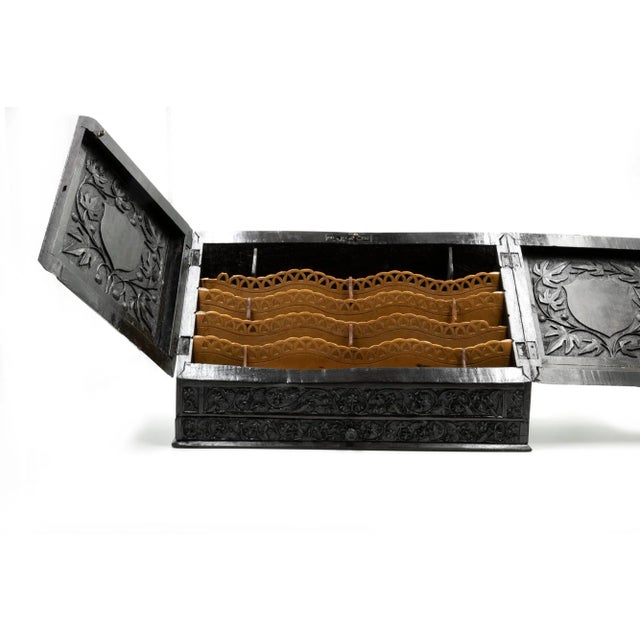 Mid 19th Century Anglo-Indian Carved Solid Ebony Stationery Box For Sale - Image 9 of 11