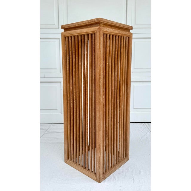 Amber Lewis Contemporary Organic Cerused Wood Bleached Slatted Pedestal Stand For Sale - Image 4 of 10