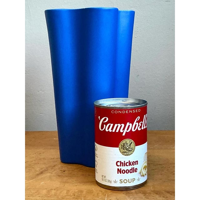 Vintage Blue Fluted Ceramic Vase For Sale - Image 10 of 12