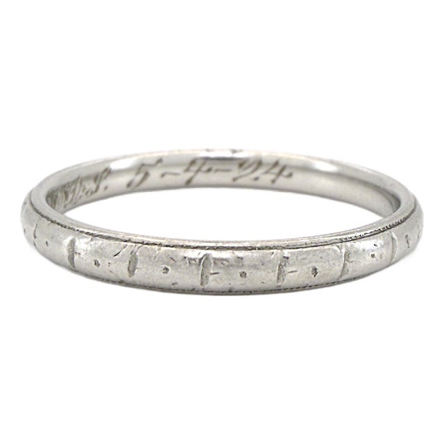 Art Deco Antique Platinum Wedding Band, Stacking Ring, Size 7.75 For Sale