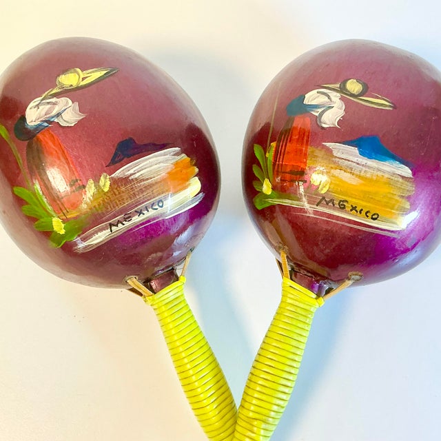 1950s Vintage Boho Chic Mexican Hand-Painted Maracas - A Pair For Sale - Image 11 of 11