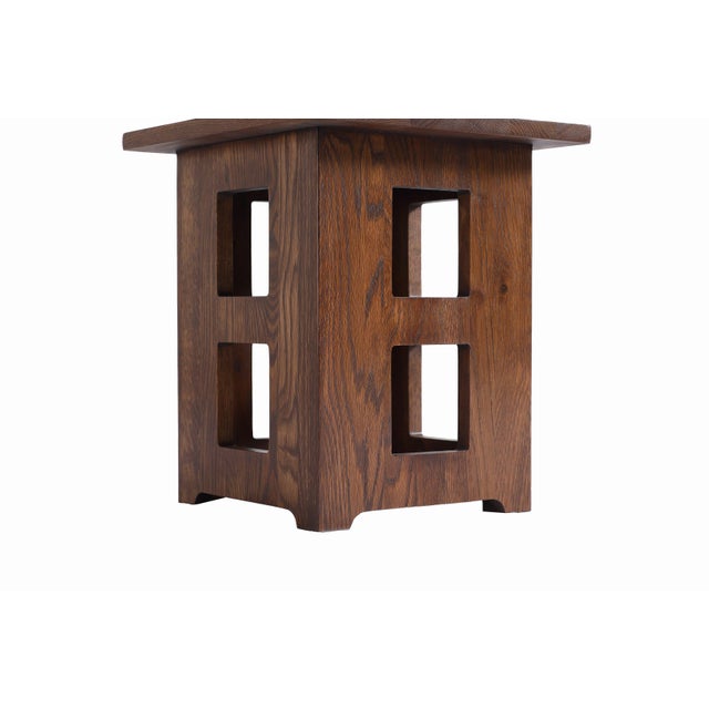 Mission Mission Solid Oak Square End Table With Cut Outs - Walnut (W1) For Sale - Image 3 of 8