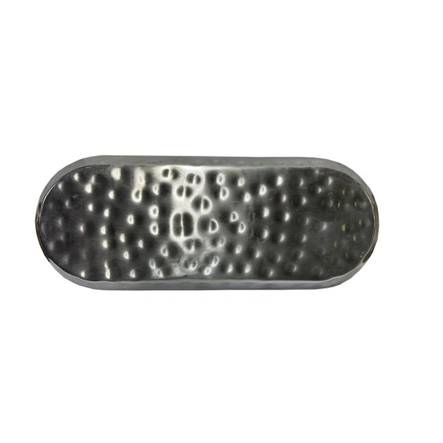 Modern Artistic Hand Punch Marks Stainless Steel Display Oval Rectangular Plate For Sale - Image 3 of 4