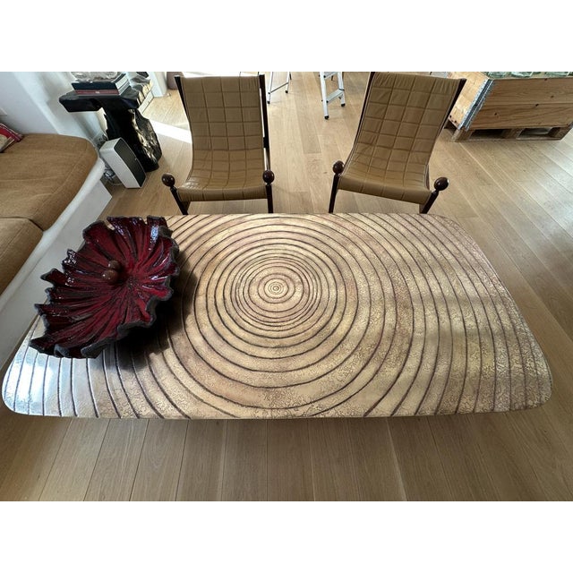 Magnificent bronze table featuring exceptional dimensions at 2 meters in length. Crafted in patinated brass with a...