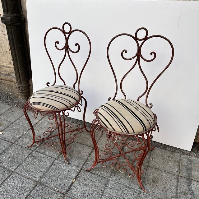 Vintage French Art Nouveau Chairs in Wrought Iron, 1930s, Set of 2 For Sale - Image 6 of 18