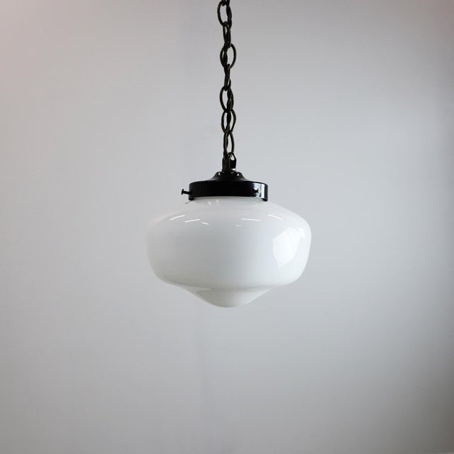 Art Deco Milk Glass Pendant Light For Sale - Image 12 of 14