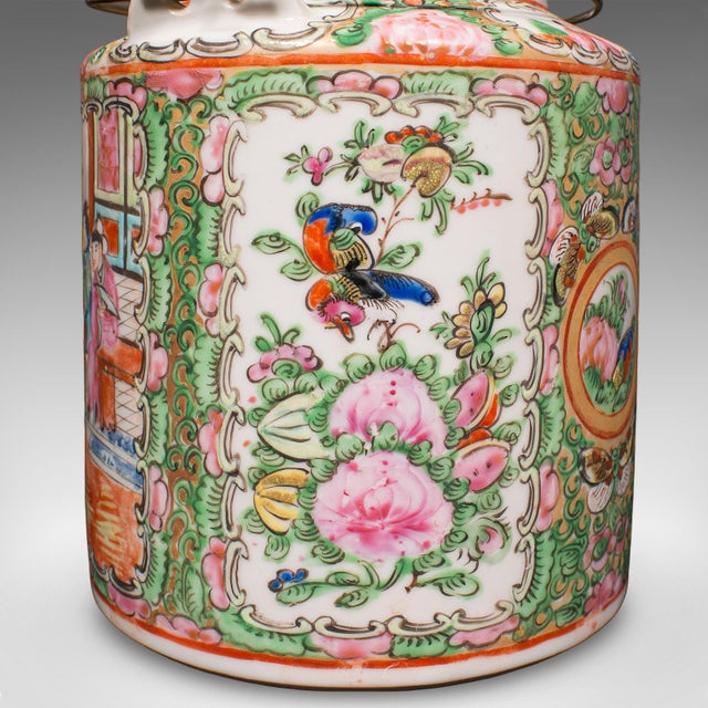 Antique Famille Rose Teapot, Oriental, Ceramic Chá Pot, Wicker Case, Circa 1920 For Sale - Image 12 of 12
