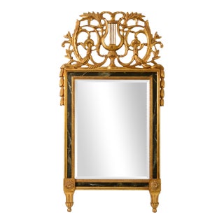 Italian Louis XVI Style Gilded Finish Carved Wood Wall Mantel Mirror For Sale