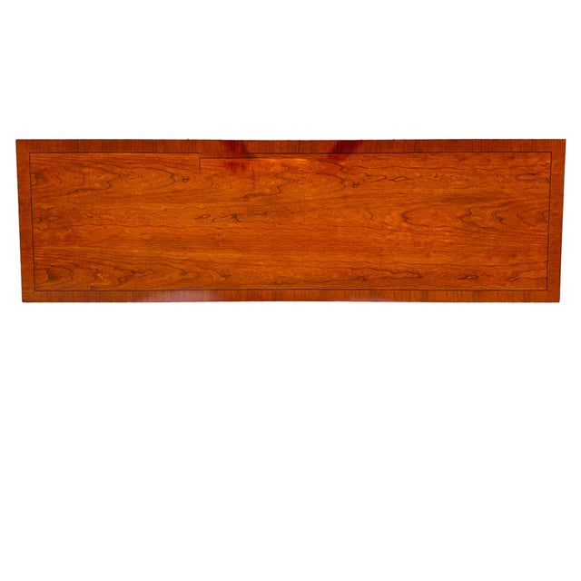 1990 Ethan Allen Medallion Collection Cherry Console Table With Brass X-Stretcher For Sale - Image 14 of 16
