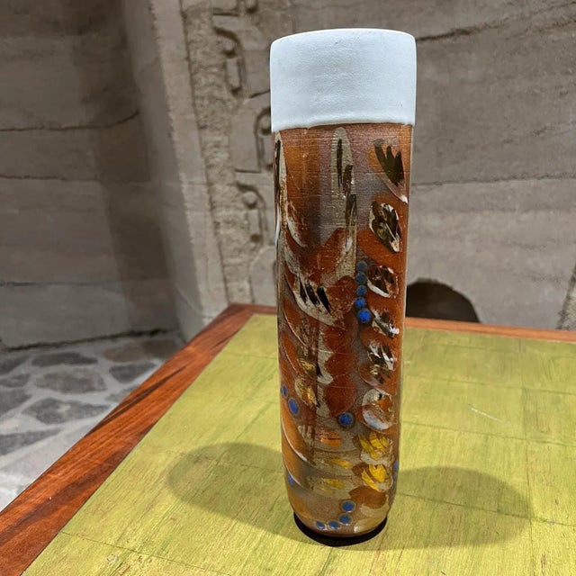 1970s Sculptural Vase Colorful Art Pottery For Sale - Image 9 of 12