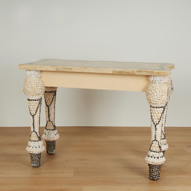 Vintage Marble Top Seashell Encrusted Console Table For Sale - Image 12 of 14