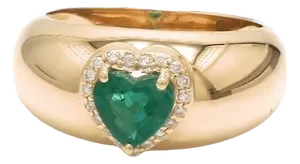 Natural 0.78 cts Zambian emerald & 0.09 cts diamond heart ring in 18k gold