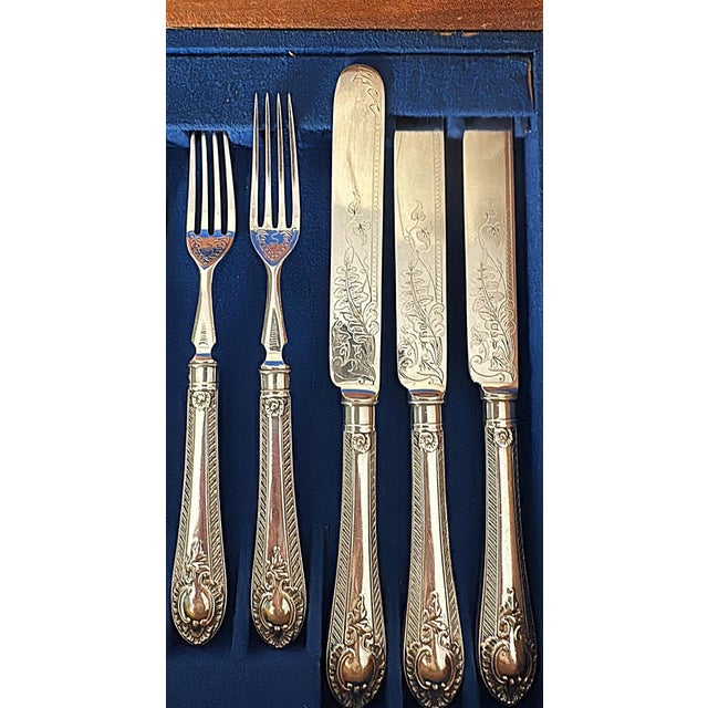 Late 19th Century Victorian English Wooden Box With a Complete Silver-Plated Flatware - 48 pcs For Sale - Image 11 of 18