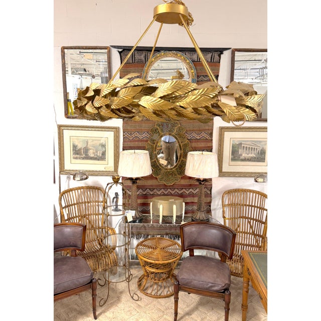 Apollo Grand Circular Laurel Leaf Chandelier in Gilt Wrought Iron For Sale - Image 13 of 14