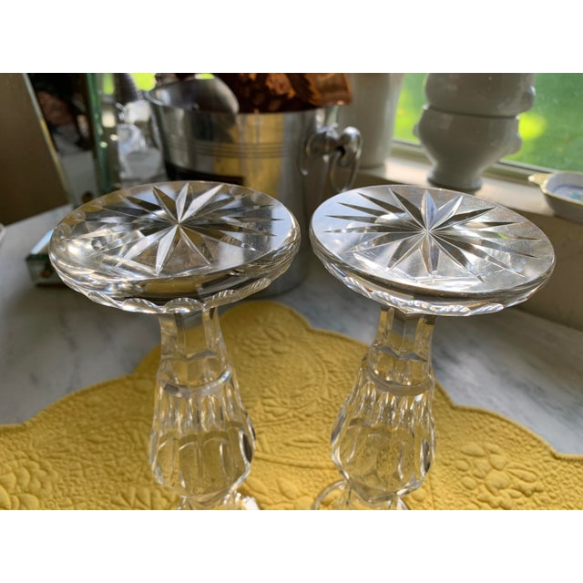 Traditional Antique Finely Cut Crystal Candlesticks a Pair For Sale - Image 3 of 11