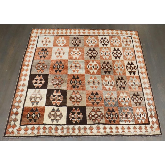 Vintage Zabihi Collection Geometric Persian Square Gabbeh Rug For Sale - Image 9 of 9