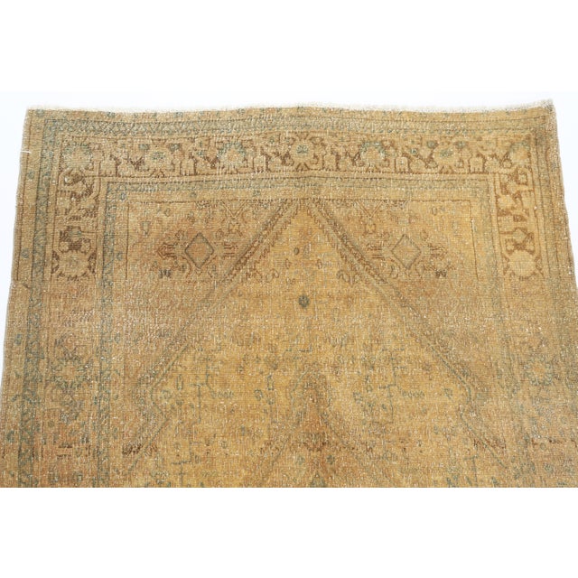 Olive Antique Style Tribal Rug in Rare Monochrome Palette - Vintage Tribal Rug in Rare Golden Olive Tones - 3' 4'' X 5' For Sale - Image 8 of 14