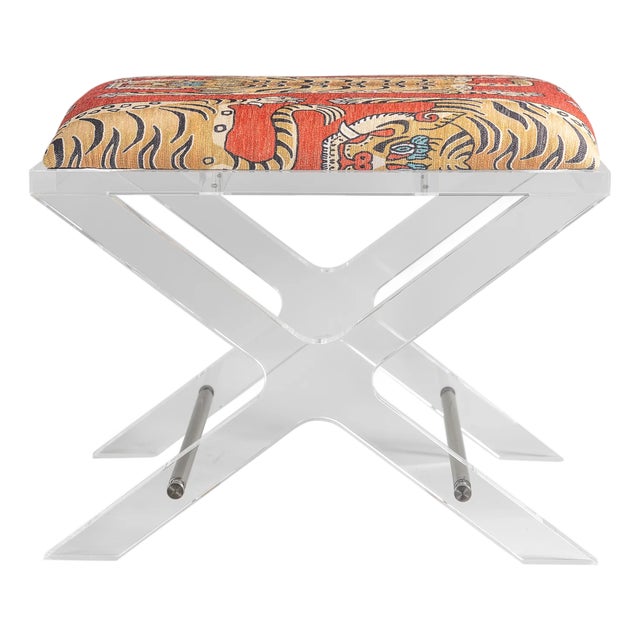 Delano Nickel Tiger Lucite X-Bench For Sale