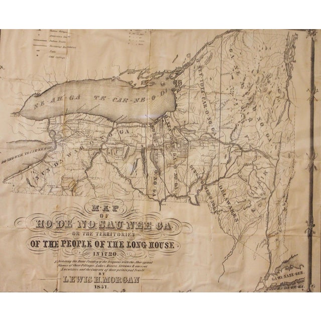 Wood 1851 American Framed Original Iroquois Nation Map by Lewis Henry Morgan For Sale - Image 7 of 8