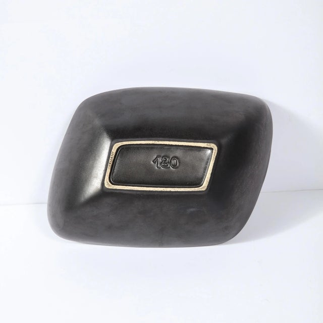 Mid-Century Modern Hand Painted Ceramic Bowl With Aqua & Flaxen Yellow Accents For Sale - Image 11 of 13