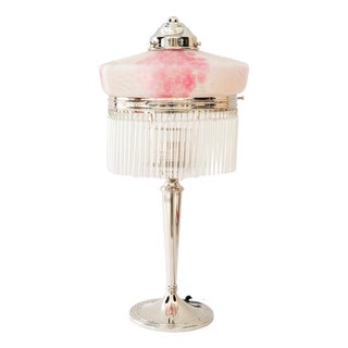 Art Deco Nickel-Plated Table Lamp with Glass Shade from Palme Koenig, 1920s For Sale