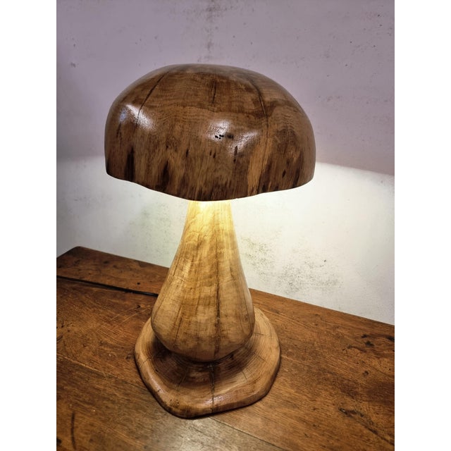 Handcrafted Oak Mushroom Table Lamp, 2010s For Sale - Image 18 of 18