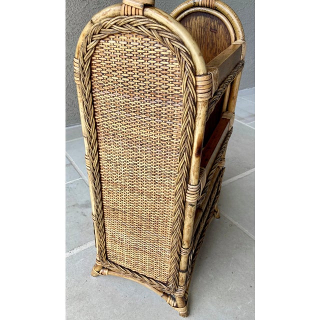 Wood Mid 20th-Century Stylishly Functional Bamboo & Rattan 3-Tier Catchall "Basket" Media Storage Stand For Sale - Image 7 of 12