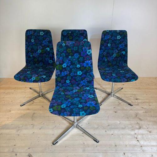 Danish Swivel Dining Chairs in Flower Power Fabric, 1960s) Set of 4 For Sale - Image 6 of 6