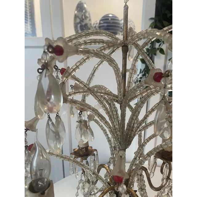 Late 19th Century 19thc French Antique Louis XV Maison Bagues Style Crystal 5 Light Girandole/ Table Lamp - Crystal Sprays With Ruby Red Accents For Sale - Image 5 of 12