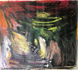 Mid Century "Red at Top" Gouache and Oil Pastel Abstract Bay Area Female Artist