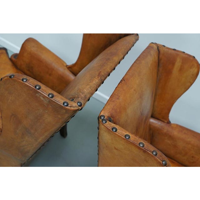 Dutch Cognac Leather Wingback Club Chairs, Set of 2 For Sale - Image 16 of 18