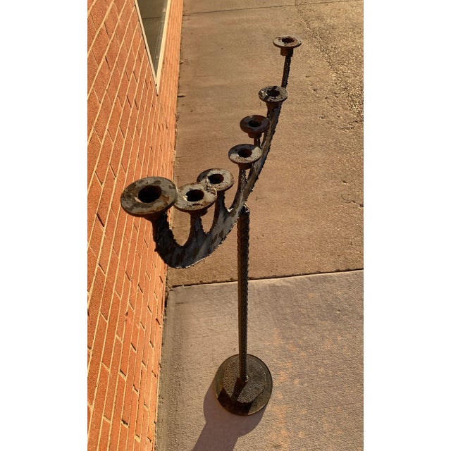 Industrial Torch Cut Brutalist Steel and Iron Floor Standing Candelabra Candle Holder For Sale - Image 3 of 5