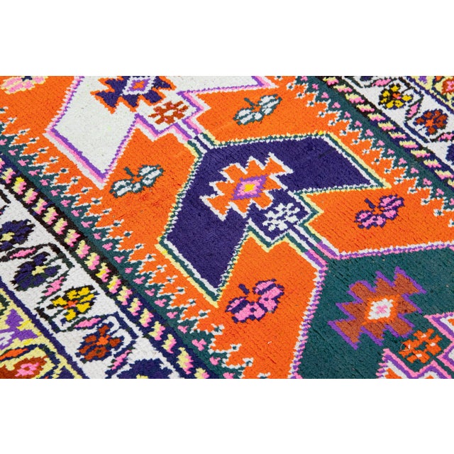 Textile Orange Vintage Turkish Handmade Multicolor Tribal Designed Wool Runner For Sale - Image 7 of 11