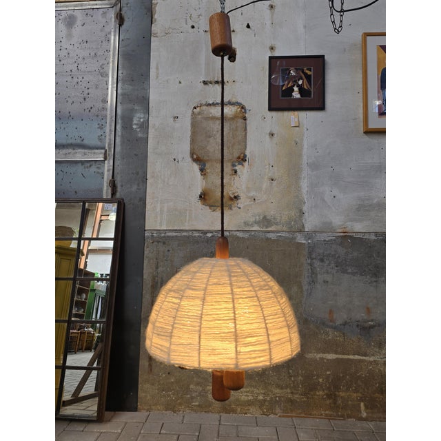 Vintage Teak and Wool Ceiling Light by Domus, Germany, 1970s For Sale - Image 4 of 13
