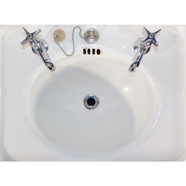 Early 20th Century Vintage "Standard" High-Back Porcelain & Cast Iron Sink With Cast Iron Mounting Bracket For Sale - Image 5 of 18