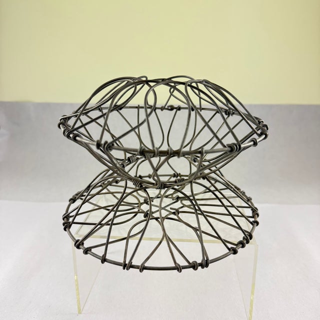 Antique French Handmade Folding Top Wire Kitchen Egg Basket For Sale - Image 4 of 13