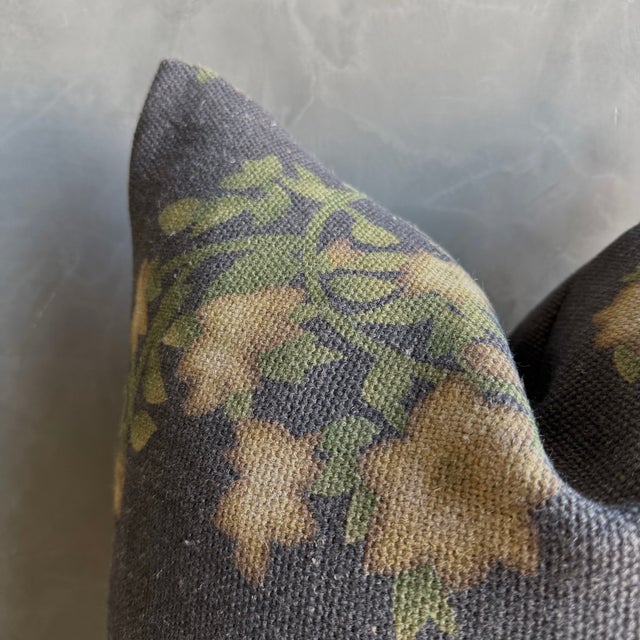 Wabi Sabi Collection A faded stone washed black background, creme, beige, light grey and green floral accents. This pillow...