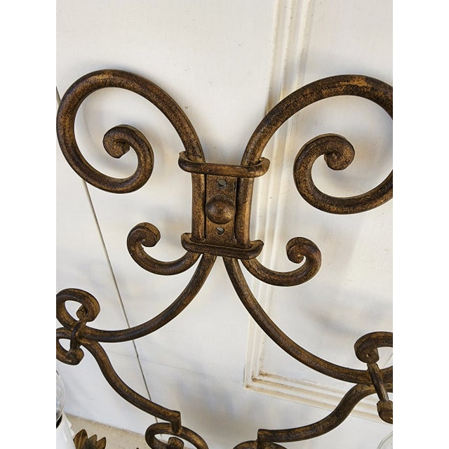 Pair of Gilt Iron Wall Sconces For Sale In San Antonio - Image 6 of 12
