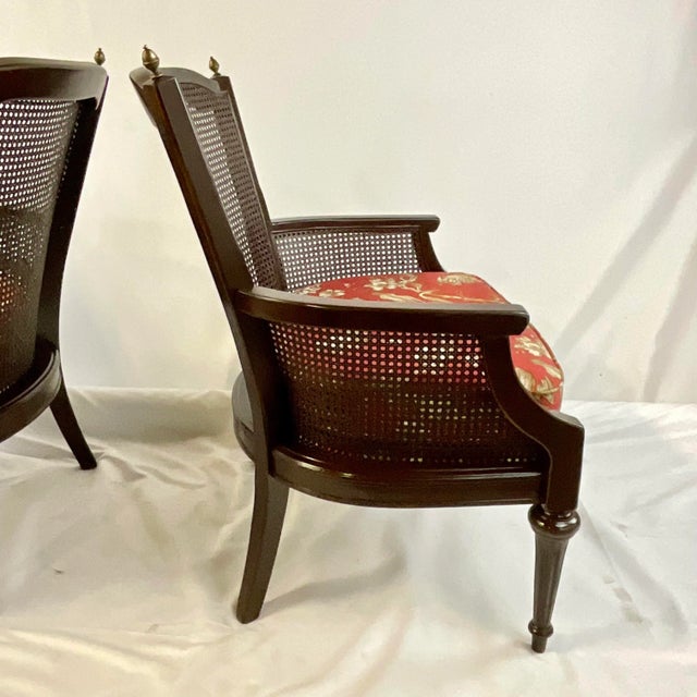 Mid-Century Spice French Toile Linen Newly Upholstered Cane Back Chairs ...