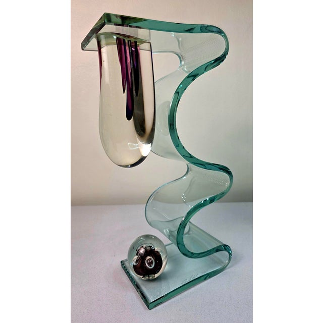 Postmodern Vintage Steven Brewster Signed Postmodern Studio Art Glass Ribbon Sculpture "Meltdown" For Sale - Image 3 of 13