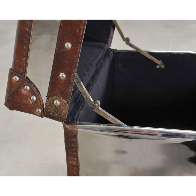 Timothy Oulton Steel and Leather London Steamer Hat Trunk For Sale - Image 11 of 18