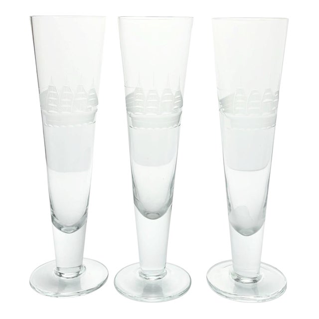 1990s Toscany “Clipper Ship” Set of 3 Pilsner Beer Glasses For Sale