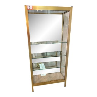Vintage Hollywood Regency Style Golden Accent Aluminum Frame Glass Display Showcase With Train Modern Cabinet For Sale