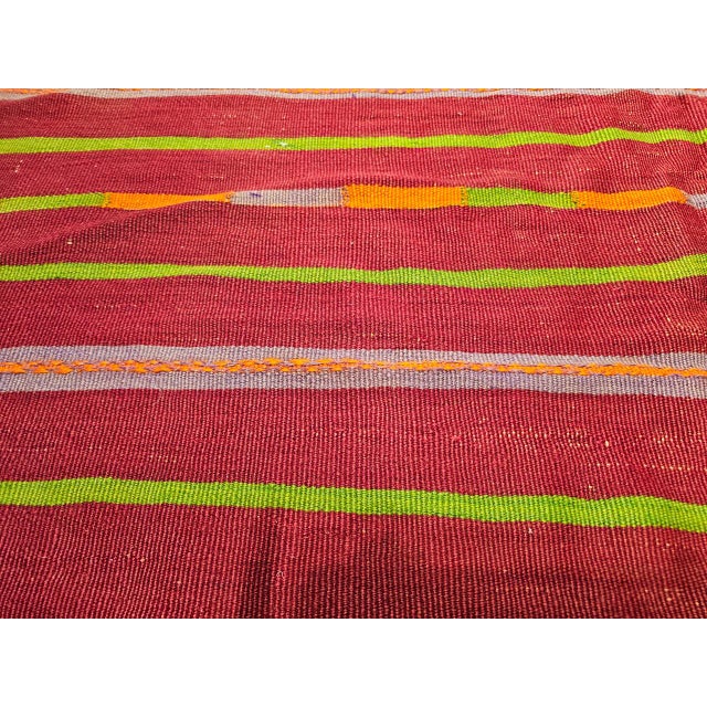 Red Vintage Moroccan Tribal Kilim, Handwoven Wool, Multicolor Stripe Pattern, 6’ X 15’ For Sale - Image 8 of 12