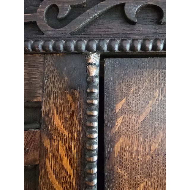 Antique Victorian Gothic Revival Armoire 19th Century, Handcarved Oak For Sale - Image 15 of 17
