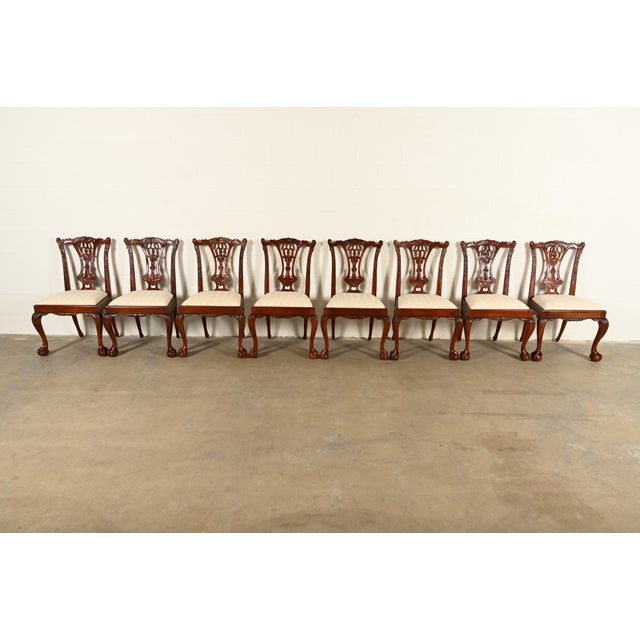 English Baker Furniture Style Chippendale Carved Mahogany Dining Chairs, Set of Eight For Sale - Image 3 of 13
