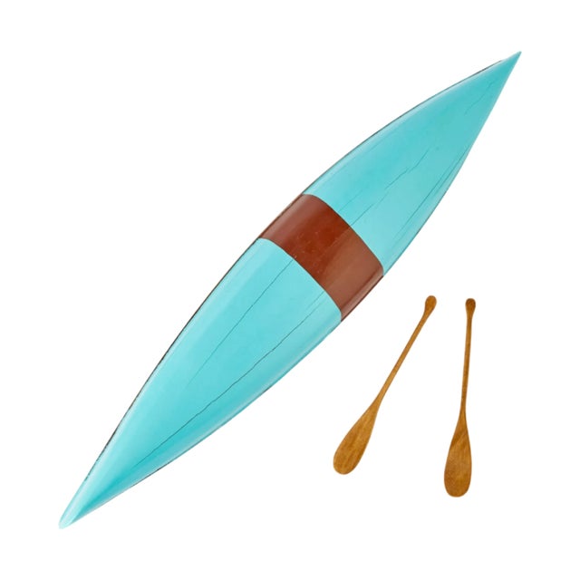 Vintage Vanderbilt Whitney Estate Decorative Canoe Boat Model W/Oars For Sale - Image 9 of 10