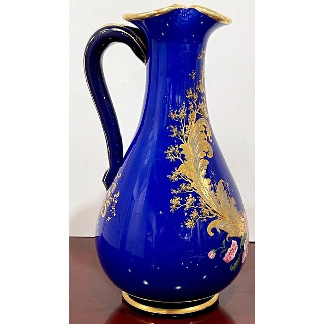 19th Century Magnificent French Cobalt Gilt Enameled Ewer, Bird of Paradise in Landscape For Sale - Image 11 of 12