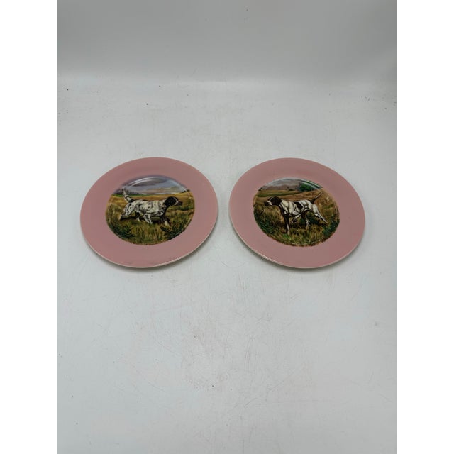 Ceramic Antique Hunting Dog Decorative Plates, a Pair For Sale - Image 7 of 7